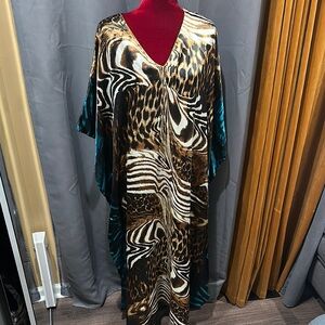 Animal Print Kaftan with Teal Accents